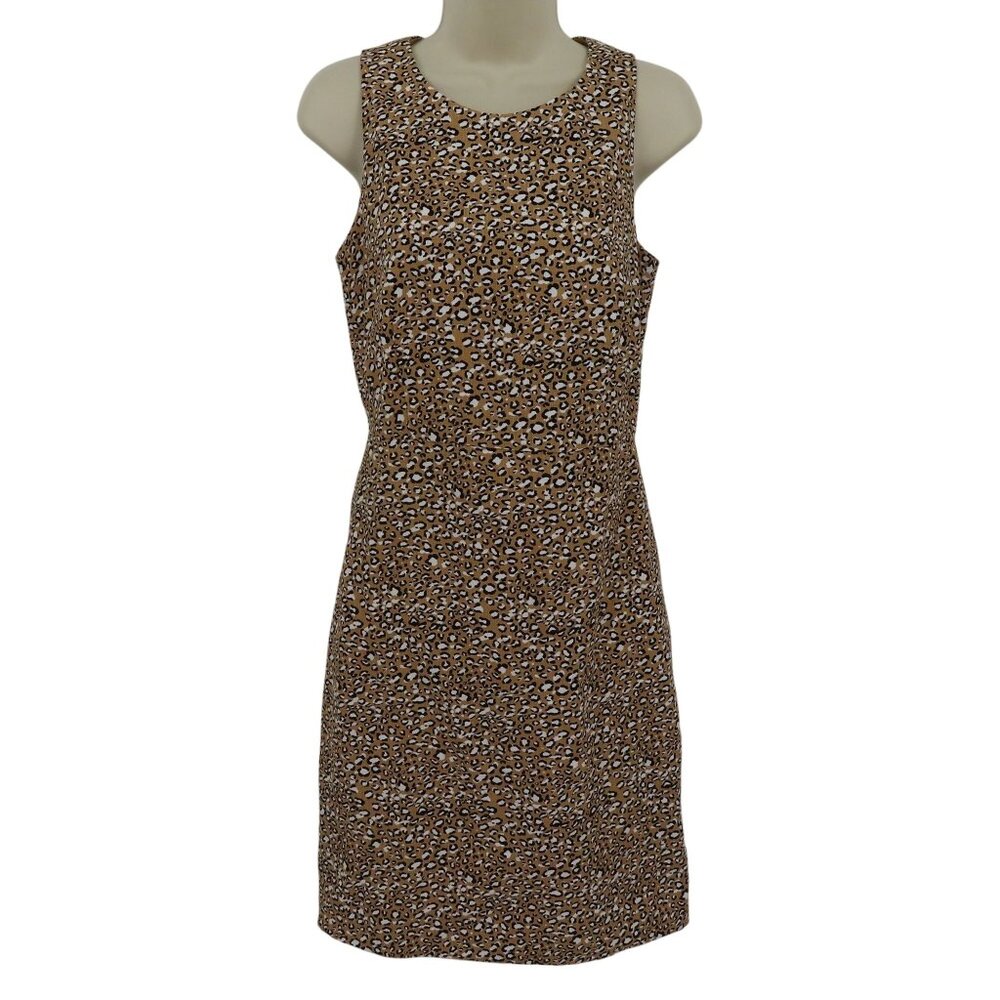 J Crew Women 2 Cheetah Leopard Animal Print Sheath Dress Sleeveless All Cotton